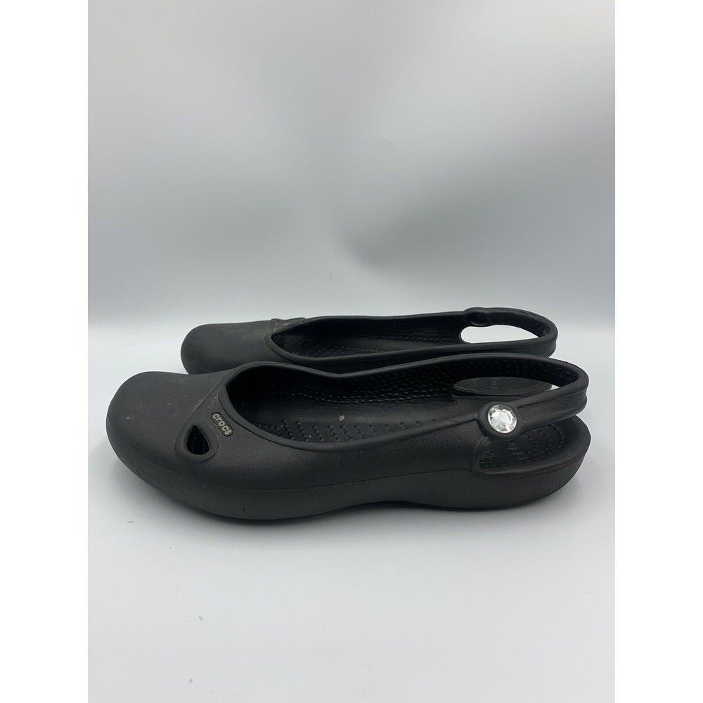 Crocs Olivia Women 8 Slingback Black with White Rhinestone